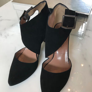 Sigerson Morrison Suede Asymmetrical Buckle Shoes